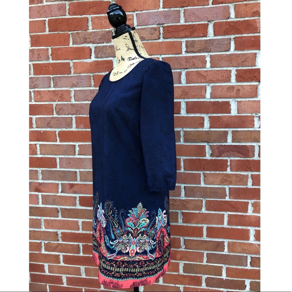 BeBop 3/4 Sleeve Paisley Print Multicolor Dress - Picture 2 of 8